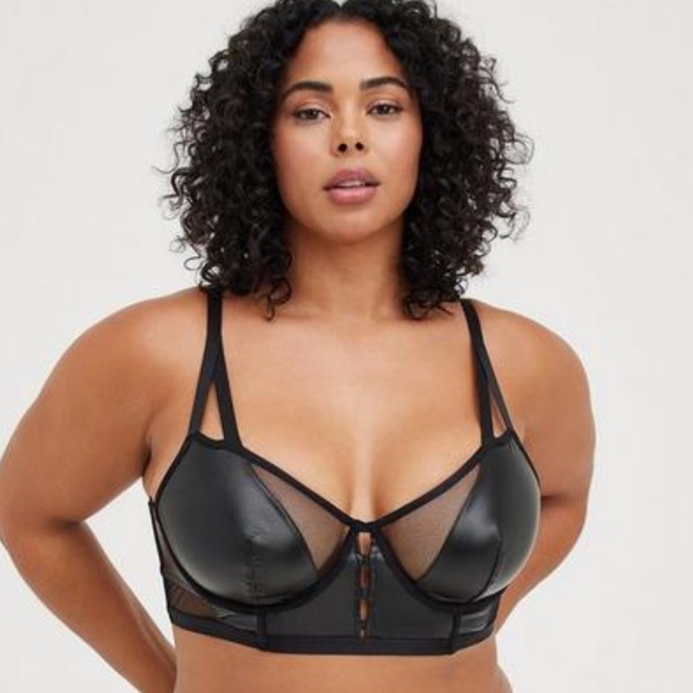 Torrid Strappy Faux Leather & Mesh Underwire Bralette